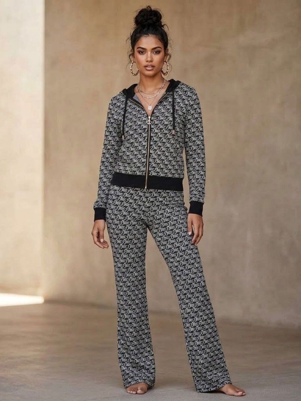 Juicy Couture Black and White Logo Print Tracksuit Set